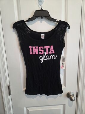 NWT 'Insta Glam' Black Lace Sleeve Women's Top